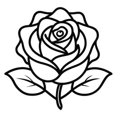 Rose flower outline vector icon on white background 