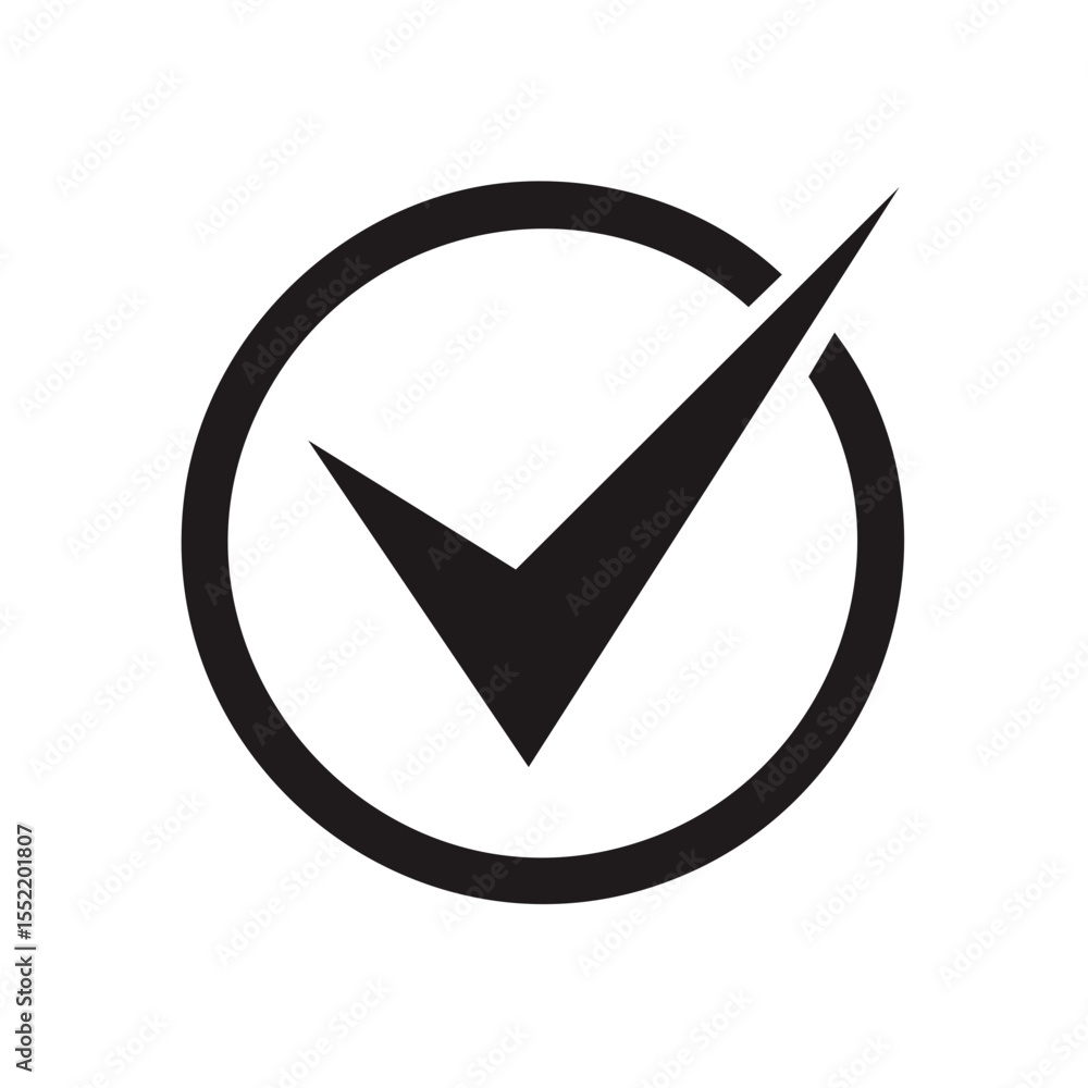 Poster minimalistic black check mark inside circle against a dark background