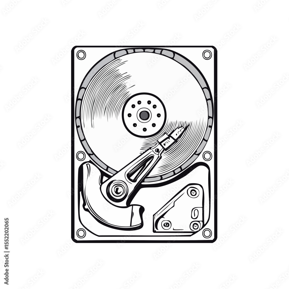 Poster hard drive disk internal component illustration, computer data storage technology
