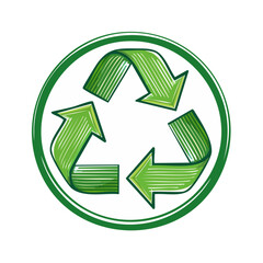 Obraz premium Green recycle symbol icon in circle, arrow shapes showing reuse and environmental sustainability concept design
