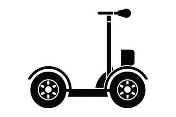 Silhouette of Black TwoWheeled Personal Transporter with Handle and Platform on White
