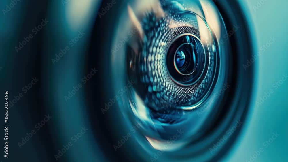 Poster A detailed view of a camera lens with intricate details and features