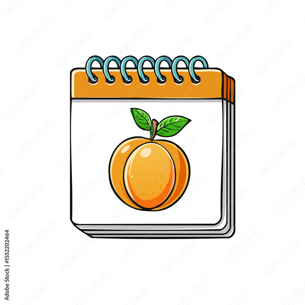 Poster whimsical notepad with peach illustration. notes and fresh fruit theme for creative projects and sum