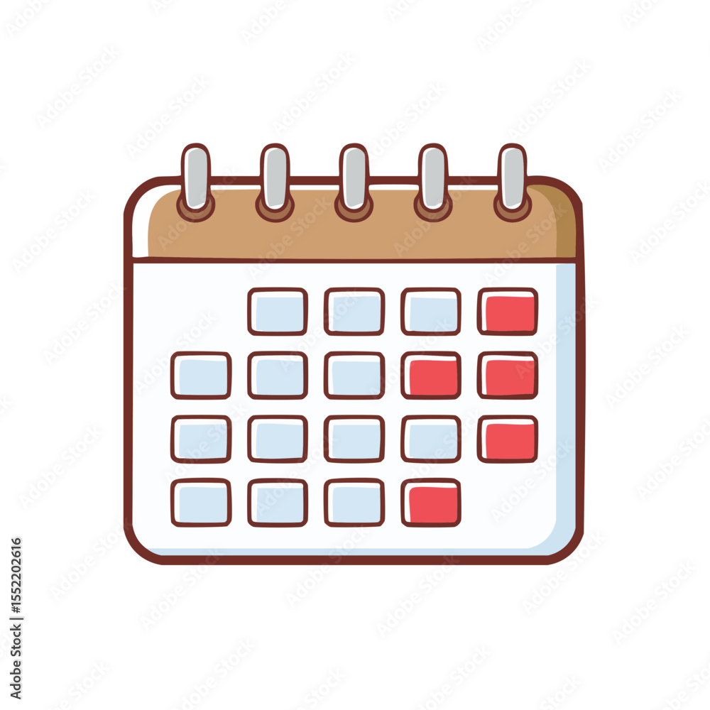 Poster cartoon calendar icon illustrating schedule reminder planning and event highlight cute graphic style