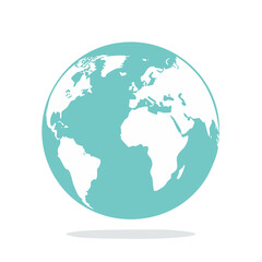 Fototapeta premium World globe with continents in vector style illustration displaying a flat icon, showing Africa, Europe, America, and Asia