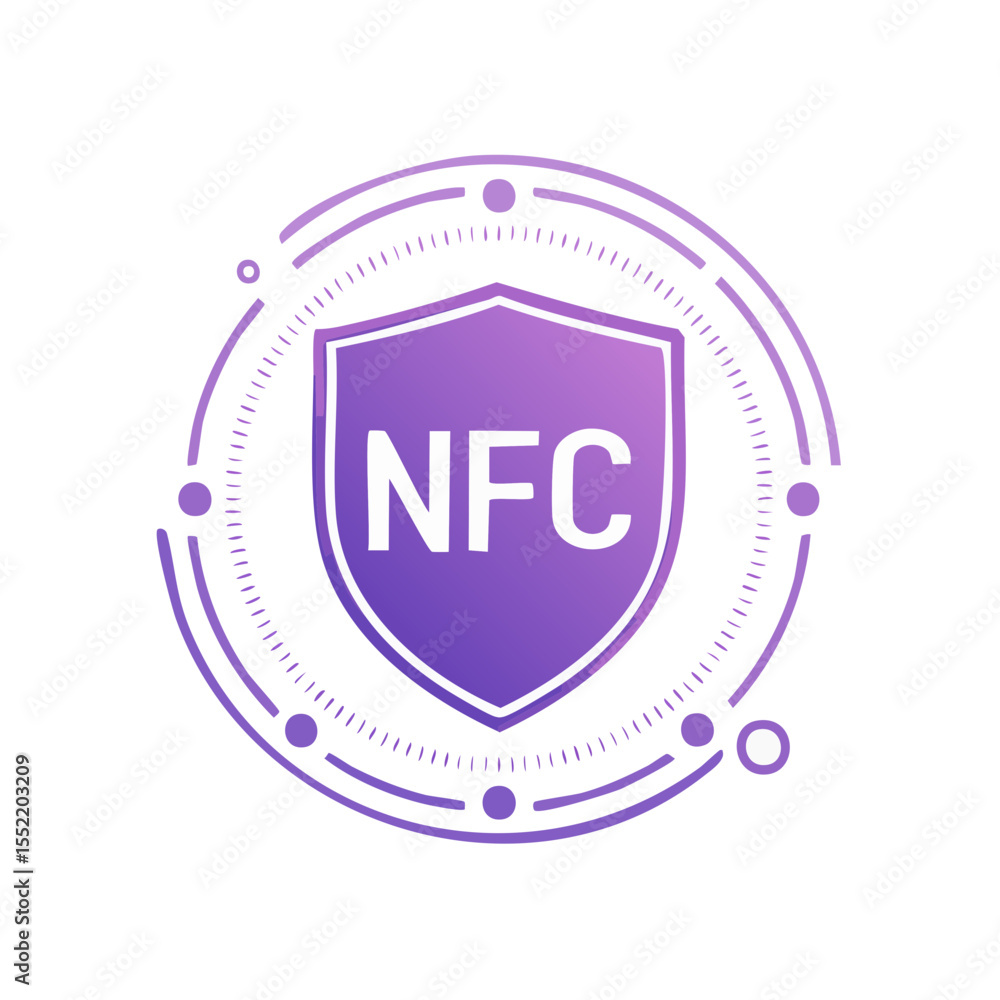 Aufkleber nfc technology shield with circular digital data stream wireless connection security icon