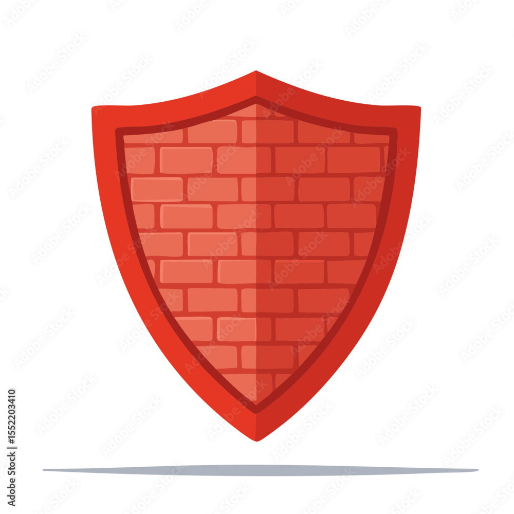 Poster red shield with brick wall pattern depicting cybersecurity data protection and firewall concept on b