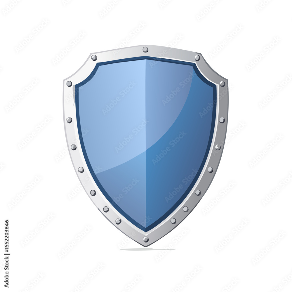 Poster illustration of blue shield for data protection and internet security against cyber crime threats an