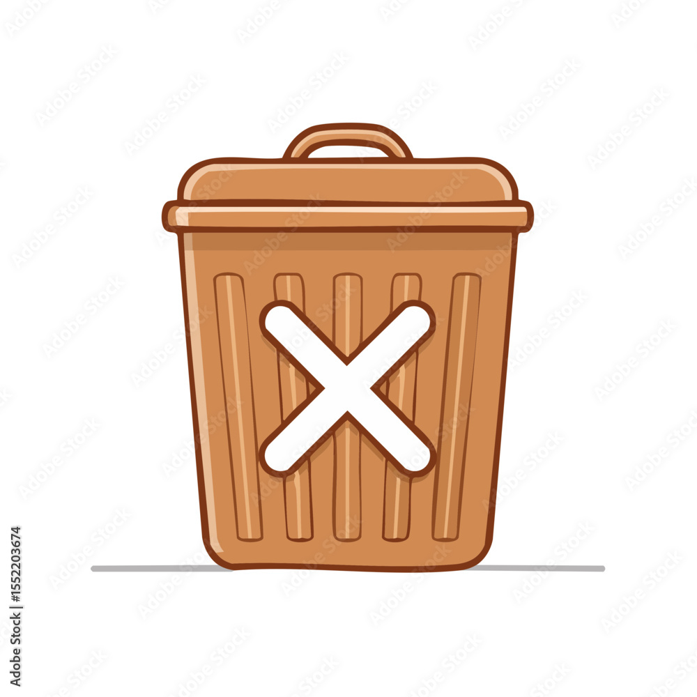 Poster cartoon trash can with an x symbol illustrating deletion or removal in a vector design