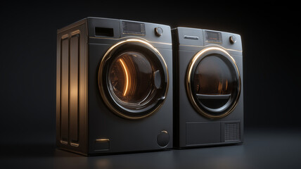 Modern washing machine and dryer showcased in a sleek design setting