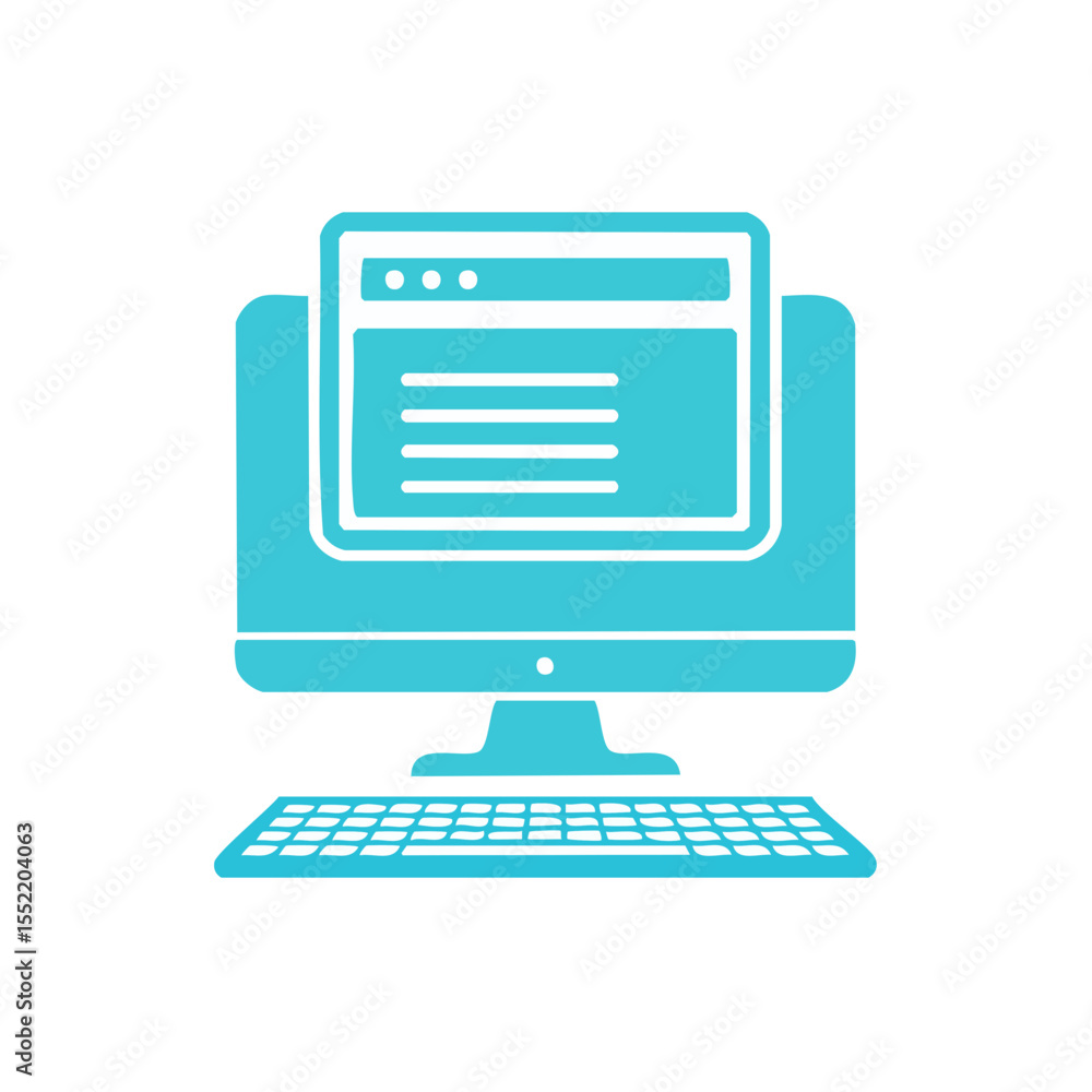 Leinwandbilder Desktop Computer Screen with Browser Window Icon Website Design Template UI UX Vector Turquoise and White isolated on black