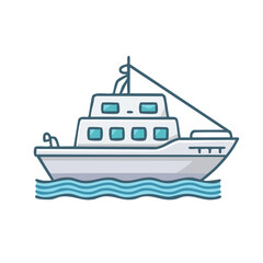 Obraz premium White Cruise Boat Sailing on Water with Light Blue Waves isolated on Black Background