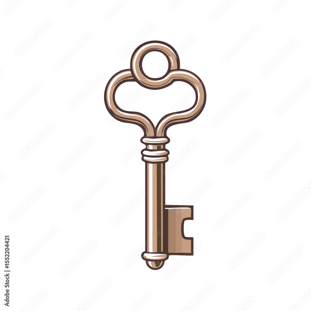 Poster antique key illustration featuring intricate handle design on a black background for vintage themes 