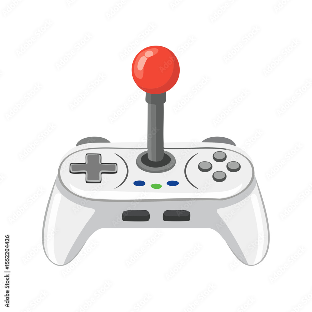 Poster retro game controller illustration with joystick and buttons for arcade style gameplay on a black ba