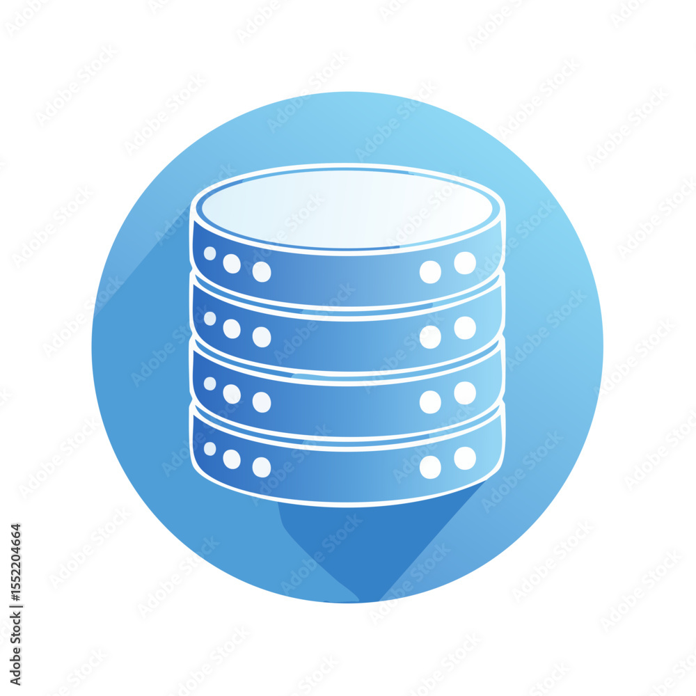 Poster database server vector icon graphic on blue circle background with long shadow storage hosting netwo