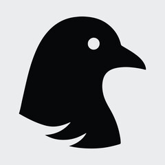 Silhouette bird raven head profile simple black and white Vector illustration