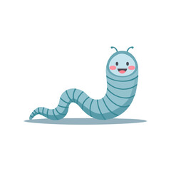 Fototapeta premium Cartoon Worm Crawling Cute Blue Animal with Smiling Face Illustration