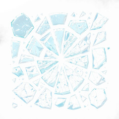 Fototapeta premium Shattered glass pieces forming a circular pattern with blue tint on a dark background creating an abstract design