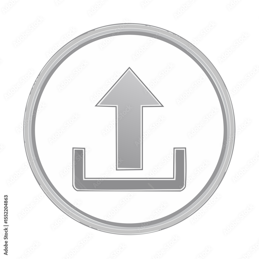 Poster circular grey upload icon with arrow pointing upwards file transfer online