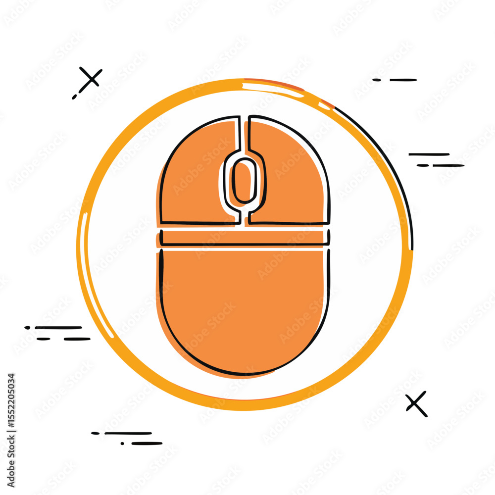 Fototapete Computer mouse for navigation digital interface design and technology accessories in modern workspace orange and white color scheme