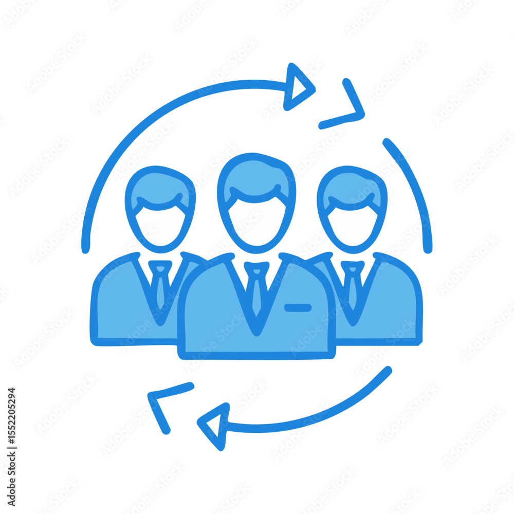 Poster business teamwork workflow icon design depicting collaboration, productivity and connected cycle of 