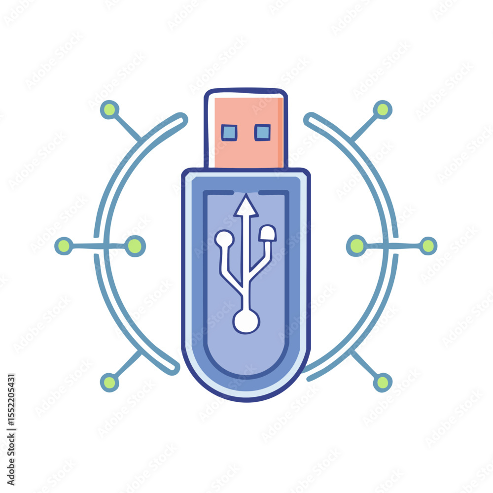 Poster usb flash drive with connection symbol connectivity illustration digital storage technology data tra