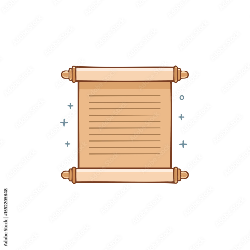 Poster old parchment scroll with wooden handles unfolded antique document for writing magical spells and me