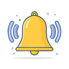 Fototapeta premium Bright Yellow Notification Bell Ringing with Sound Waves and Stars Symbolizing Alert Reminder Cartoon Illustration