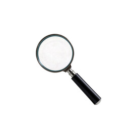 Close-Up View of a Classic Magnifying Glass with a Glossy Black Handle on a Transparent Background