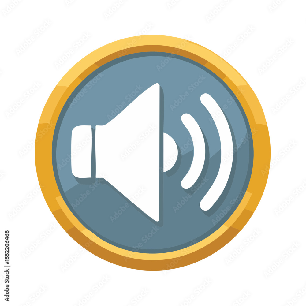 Poster audio speaker volume control button symbol with round frame muted or loud interface sign for sound
