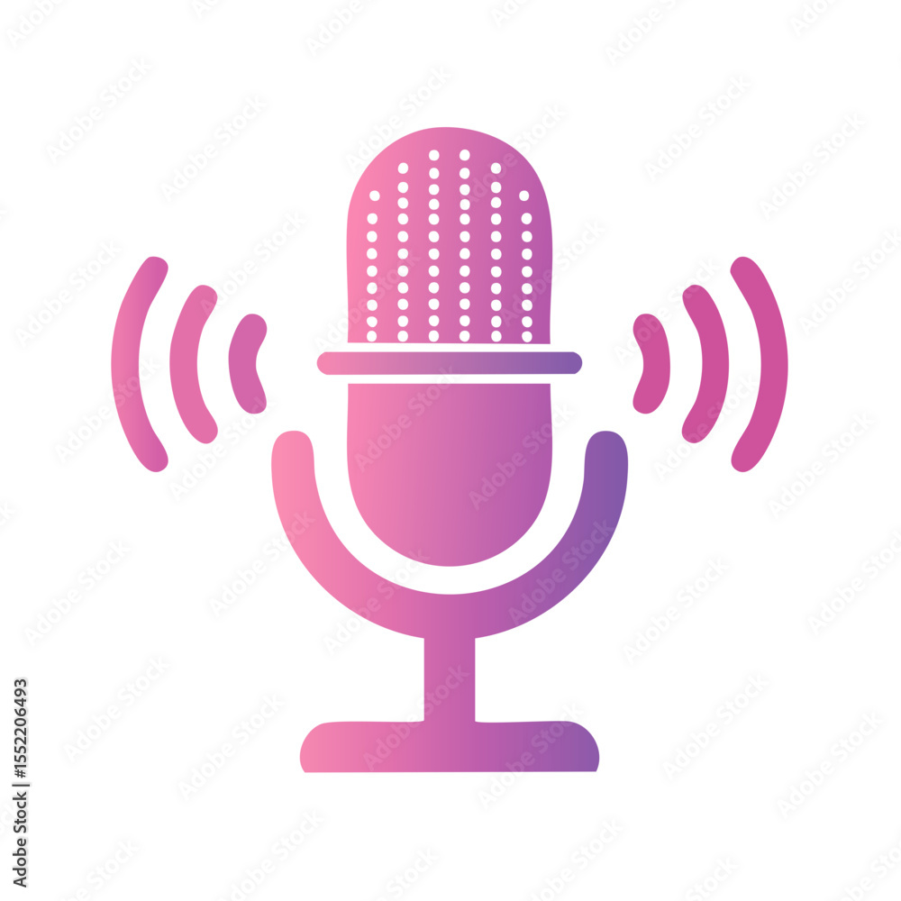 Poster podcast microphone with gradient and sound wave graphic element on black background