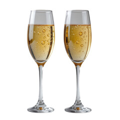 Elegant champagne flutes with bubbles filled with sparkling beverage ready for celebration or special occasion