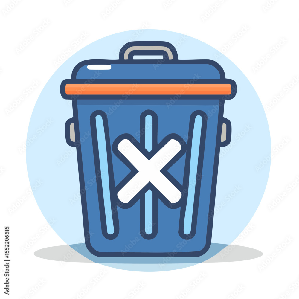 Aufkleber blue recycle bin with x icon vector illustration showing data deletion or cancellation concept in a 