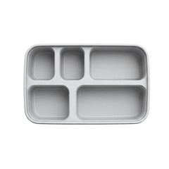 Plastic food compartment tray with five sections, isolated on transparent background