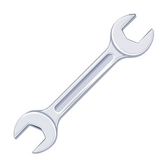 Open-end wrench for mechanical work and automotive repairs with a silver metallic finish on a black background for construction themes