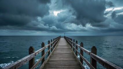 Obraz premium A beautiful shot of a wooden pier on the sea under the cloudy sky