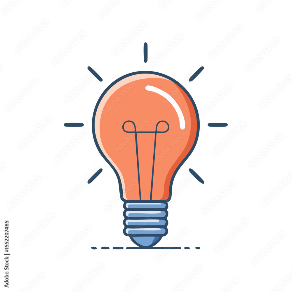 Poster creative idea representation: lightbulb with glowing filament and rays on black background