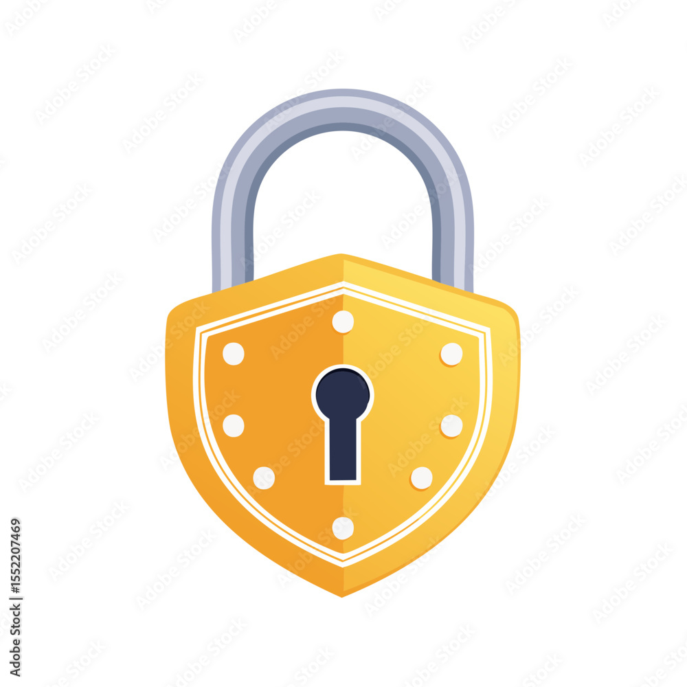 Poster isolated golden padlock icon security protection and encryption safety lock object
