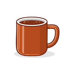 Stylized Brown Mug Filled with Hot Chocolate or Coffee on Black Background