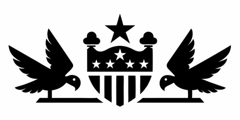 a stylized emblem featuring an eagle, a star, and a shield with stripes and stars, commonly associated with patriotic American imagery. 