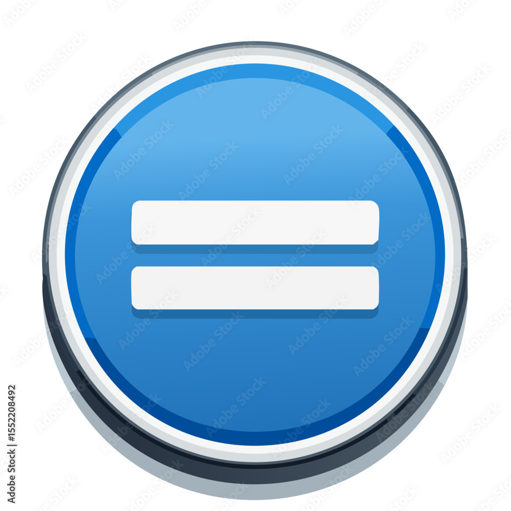 Poster equals symbol button glossy blue circular shape equality concept mathematical operation