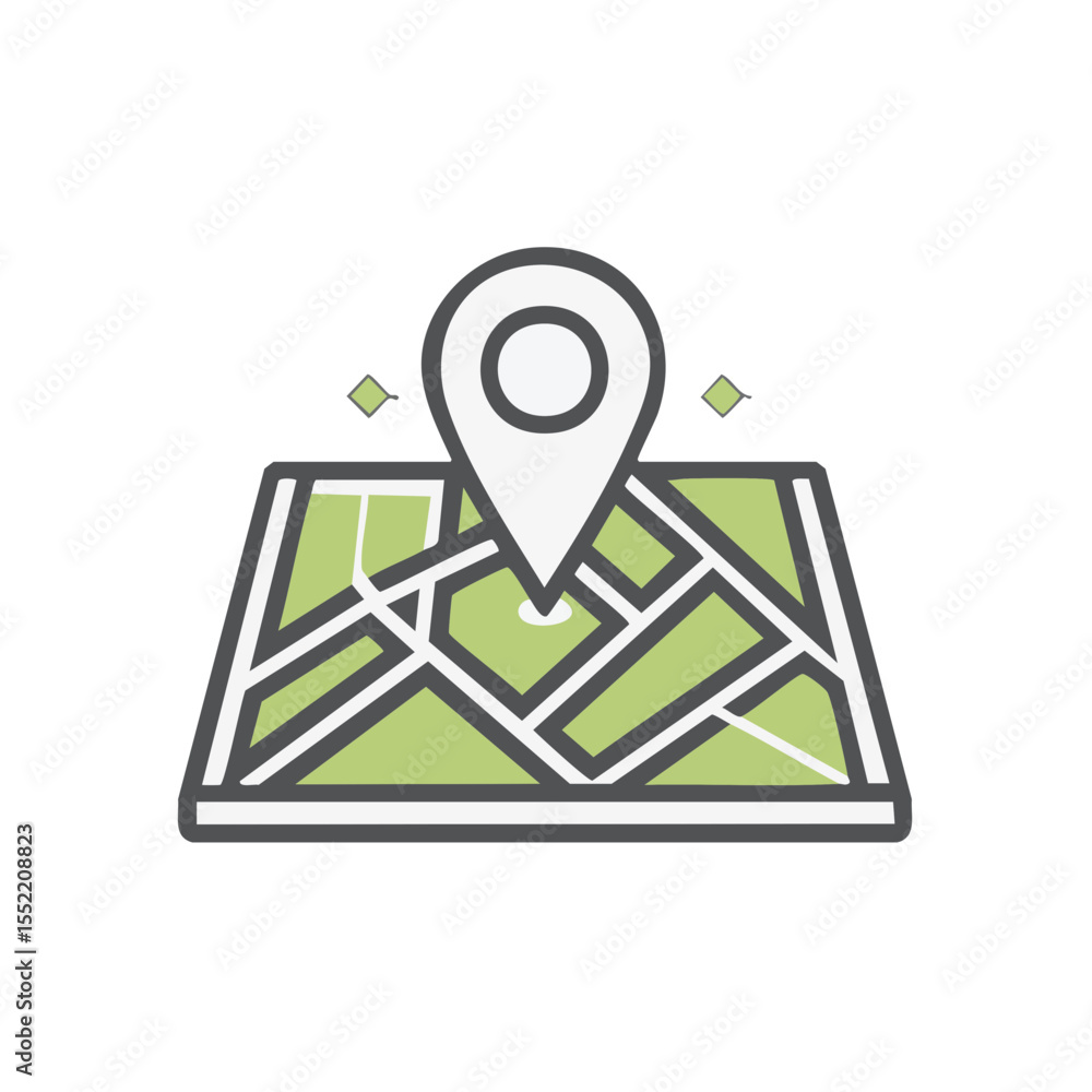 Poster navigation map with location pointer, road network, and black background, indicating geography and t