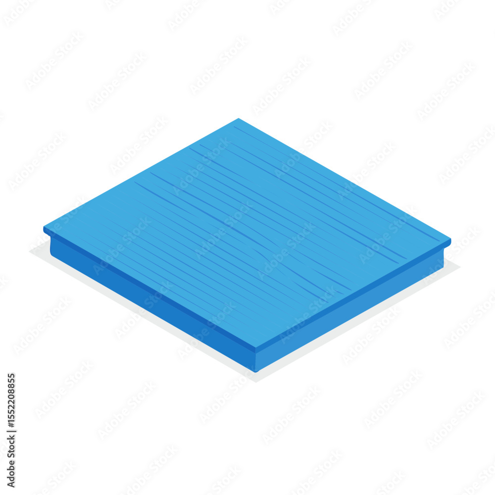 Poster isometric platform illustration with light blue wooden texture surface for game design or architectu