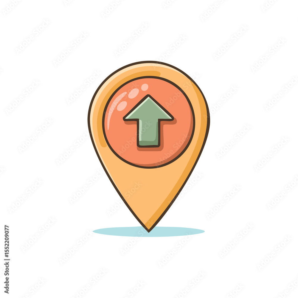 Poster cartoon map pin location marker with arrow icon pointing upwards indicating direction navigation
