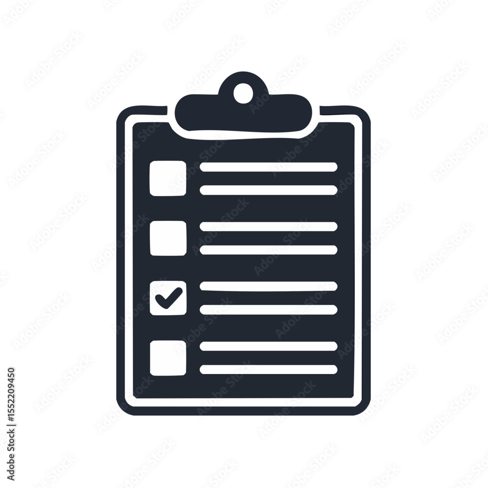 Poster clipboard with checklist showing tasks and goals, including one with a checkmark showing completion