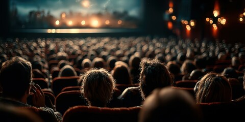 Audience engaged in cinematic experience at a theater during a late evening screening