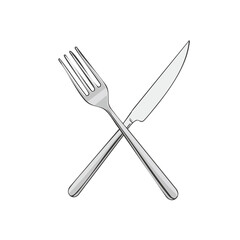 Fork and Knife Crossed Still Life on Black Background Silver Cutlery Restaurant Dining Kitchen Utensils