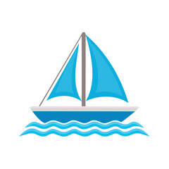 Fototapeta premium Blue Sailboat Sailing on Water Waves Illustration on Black Background