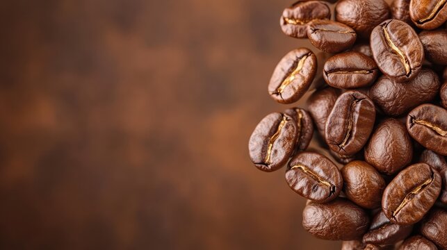 An inviting close-up of freshly roasted coffee beans showcasing their rich textures and shining surfaces, perfect for capturing the essence of coffee culture.