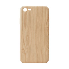 Natural wood phone case mockup, isolated on transparent background